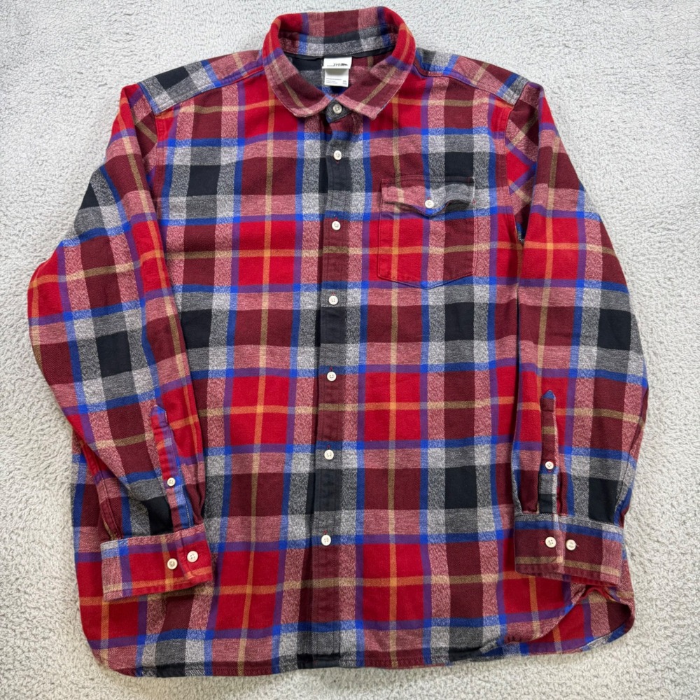 The North Face Mens XXL Red Plaid Cotton Flannel Button‎ Down Shirt Long Sleeve